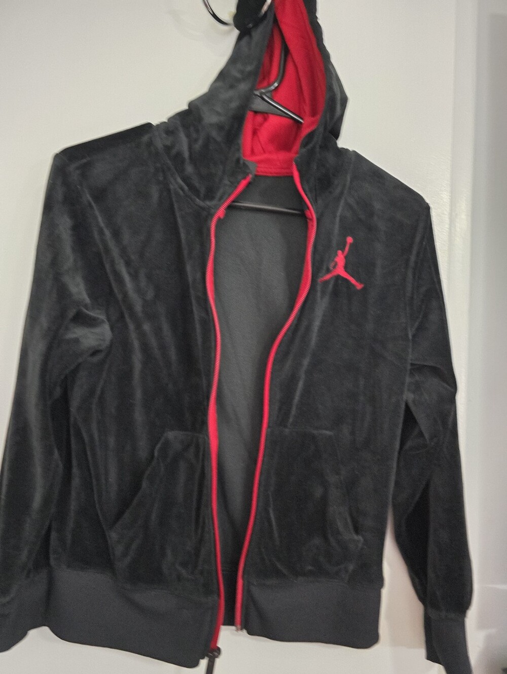 Men's Black & Red Hooded Zip Jacket - Jumpman Logo
